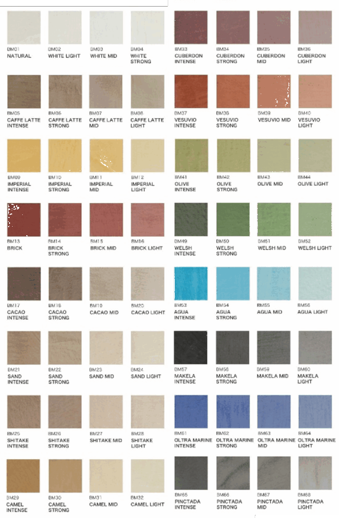 左官材料モールテックスのカラーチャート