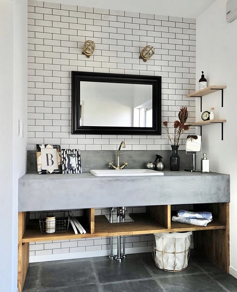 モルタル色のモールテックスで高級感あふれる洗面台に　2020/02　エフォット様